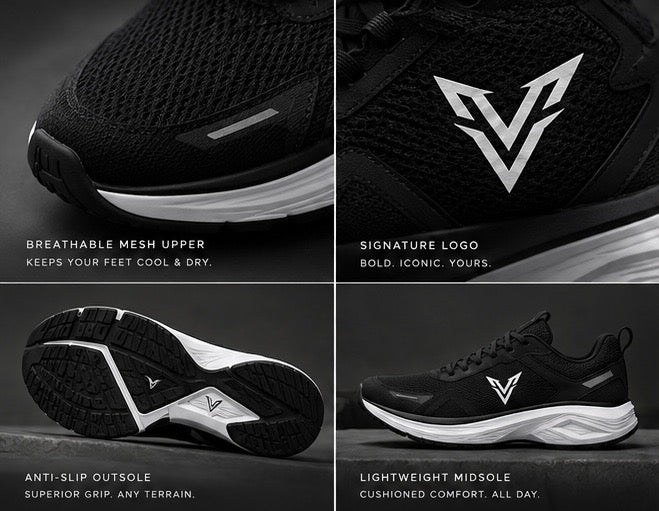 VIRAA Velocity Performance Running Shoes - Black & White