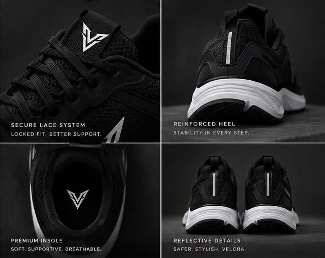 VIRAA Velocity Performance Running Shoes - Black & White
